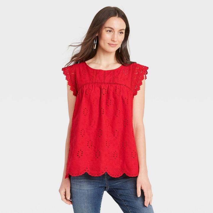 Women's Eyelet Tank Top - Knox Rose Red