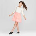 Girls' Long Sleeve Knit To Woven Dress With Tulle Skirt - Cat & Jack Pink/cream