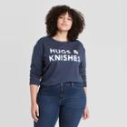 Zoe+liv Women's Plus Size Hugs And Knishes Long Sleeve Graphic T-shirt - Navy