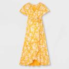 Floral Print Flutter Short Sleeve Knit Wrap Maternity Dress - Isabel Maternity By Ingrid & Isabel Yellow