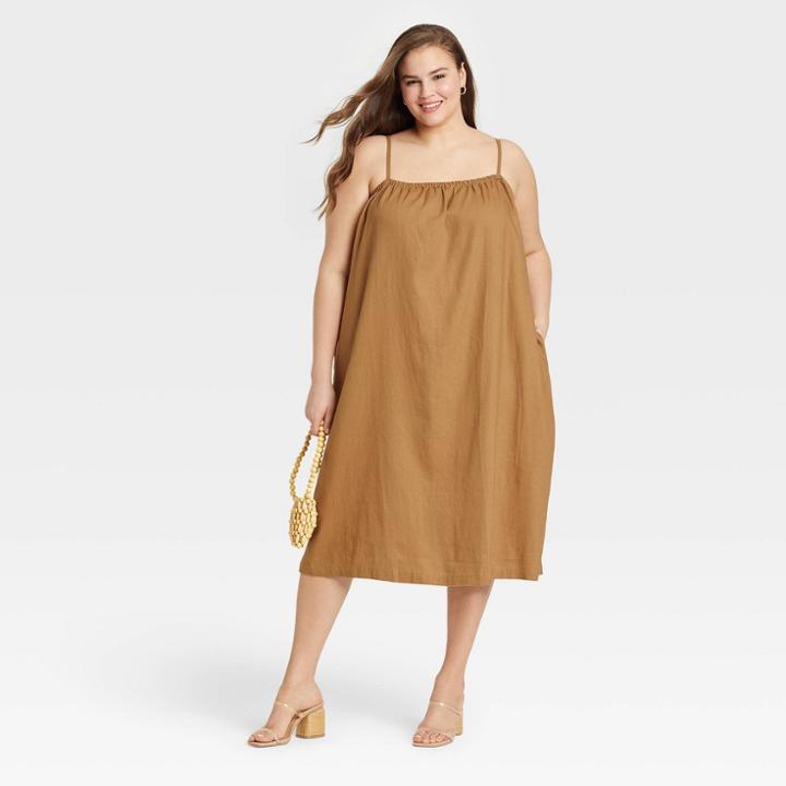 Women's Plus Size Easy Linen Tank Dress - A New Day Brown