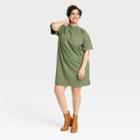 Women's Plus Size Elbow Sleeve Knit T-shirt Dress - Universal Thread Green