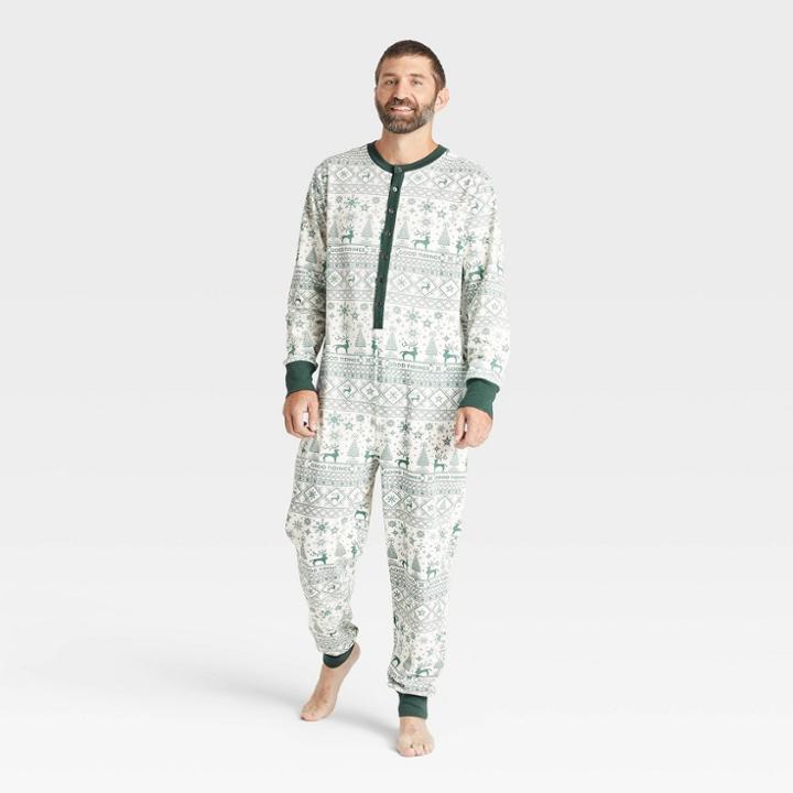 Hearth & Hand With Magnolia Men's Reindeer Good Tidings Union Suit Green/cream - Hearth & Hand With