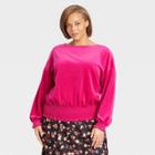 Women's Plus Size Bishop Long Sleeve Velvet Smocked Top - A New Day Dark Pink