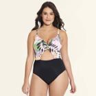Women's Slimming Control Tie Front One Piece Swimsuit - Beach Betty By Miracle Brands Multi Tropical L,