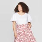 Women's Plus Size Puff Short Sleeve Scoop Neck Top - Who What Wear Bright White