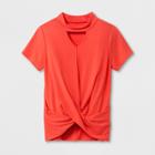 Girls' Front Twist Short Sleeve T-shirt - Art Class Red