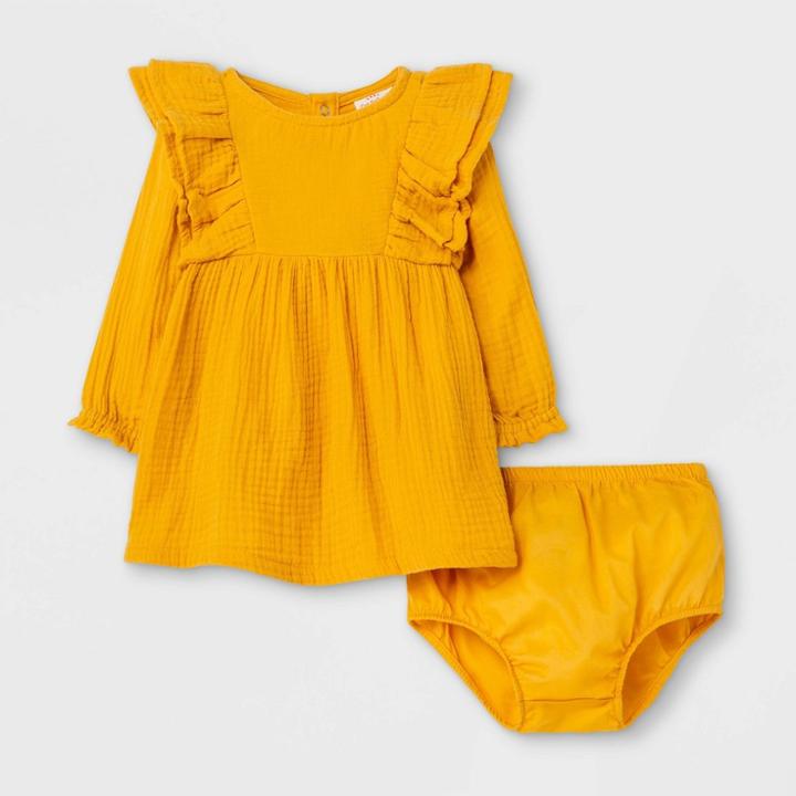 Baby Girls' Gauze Long Sleeve Dress - Cat & Jack Yellow Newborn