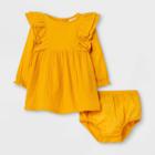 Baby Girls' Gauze Long Sleeve Dress - Cat & Jack Yellow Newborn