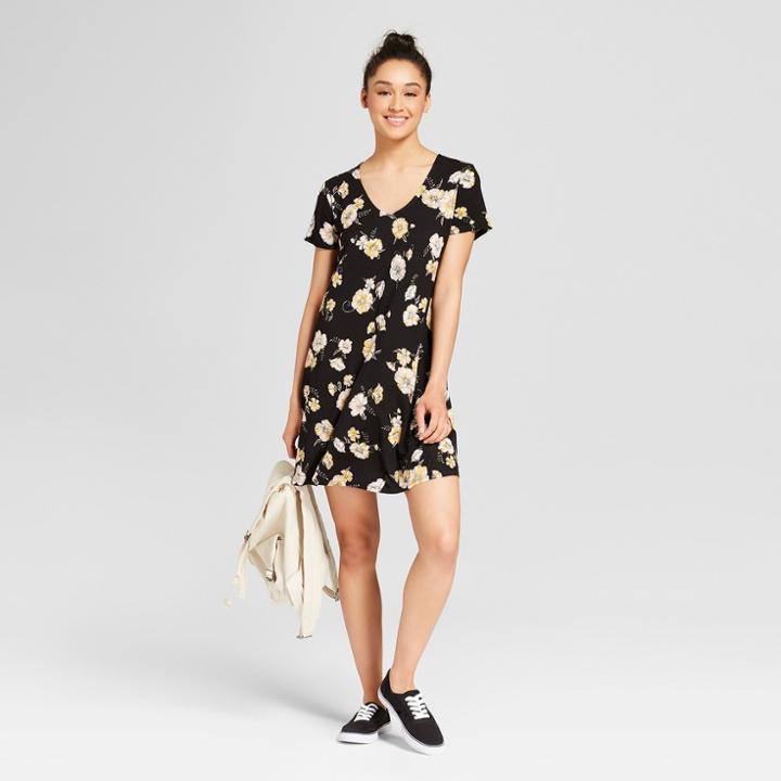 Women's Floral Print T-shirt Dress - Mossimo Supply Co. Black