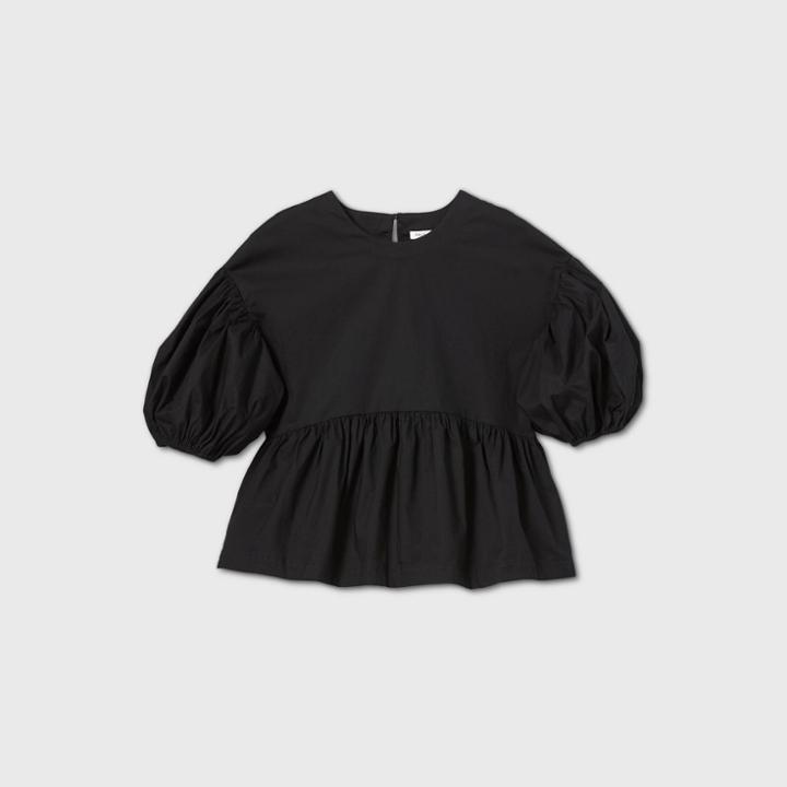 Women's Puff Short Sleeve Poplin Top - Prologue Black