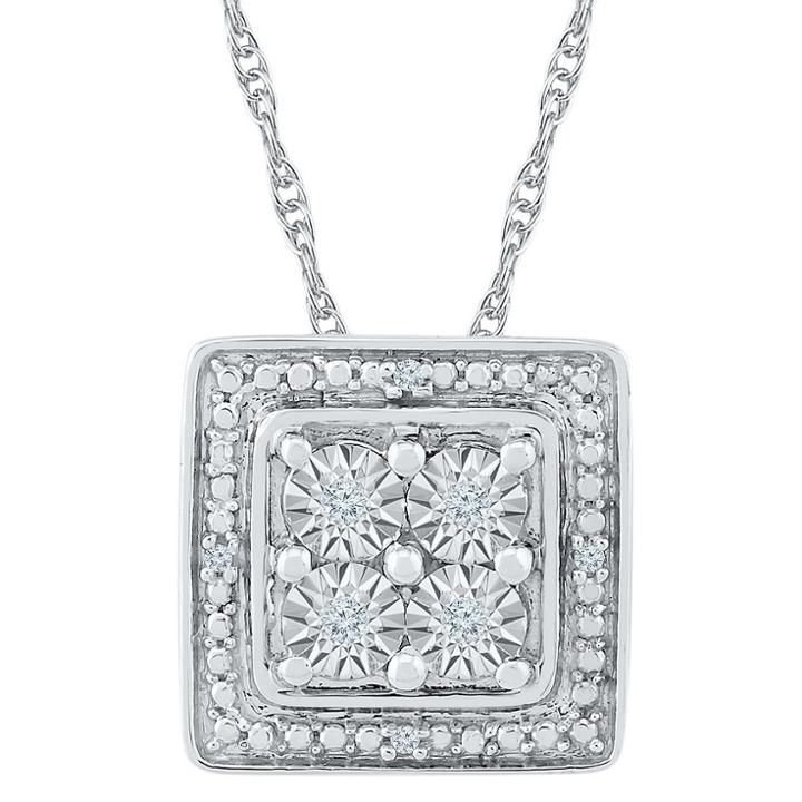 Target Diamond Accent Round White Diamond Square Fashion Pendant In Sterling Silver (i-j,i2-i3), Girl's