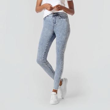 Hue Studio Women's Mid-rise Acid Wash Denim Jeggings - Blue