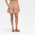 Women's High-rise Tiered Mini A-line Skirt - Universal Thread Coral Pink Floral