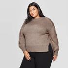 Women's Plus Size Long Sleeve Crewneck Lurex Pullover Sweater - Ava & Viv Brown 2x, Women's,