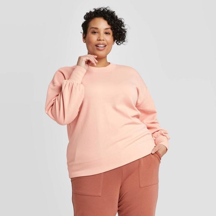 Women's Plus Size Crewneck Sweatshirt - Ava & Viv Coral X, Women's, Pink