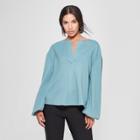 Women's Long Sleeve Split Neck Twill Blouse - Prologue Blue