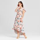 Women's Floral Print Angel Sleeve Midi Dress - Lux Ii Cream