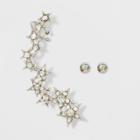 Stone Ear Cuff With Star Detail And Moon Stud Earring Set 2ct - Wild Fable White Crystal