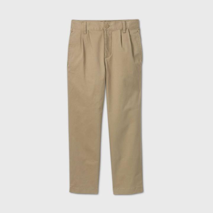 Boys' Stretch Uniform Pleated Chino Pants - Cat & Jack Khaki
