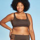Women's Plus Size Strappy Bralette Bikini Top - Xhilaration Black Metallic Stripe