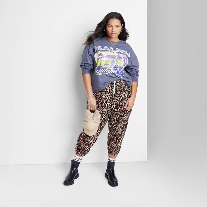 Women's Plus Size Ascot + Hart Graphic Jogger Pants - Black Leopard Print