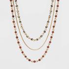 Brass Semi Red Jasper Dalmatian Jasper Multi Row Necklace - Universal Thread Gold,