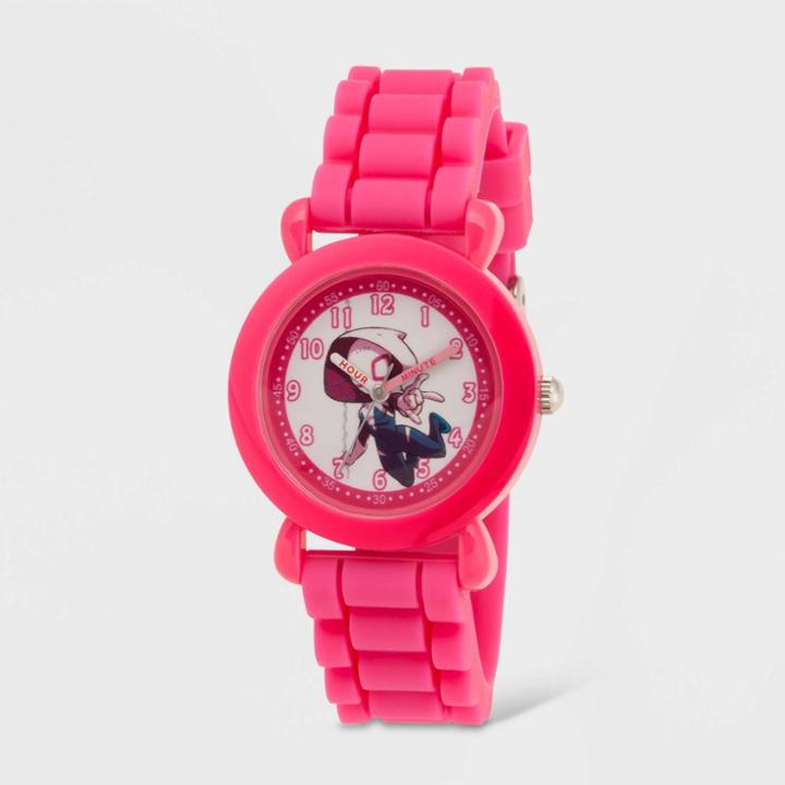 Toddler Girls' Marvel Spider-gwen Plastic Time Teacher Watch - Pink