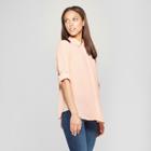 Women's Long Sleeve Convertible Sleeve Blouse - Mossimo Peach (pink)