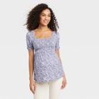 Elbow Sleeve Smocked Maternity Top - Isabel Maternity By Ingrid & Isabel Blue Floral