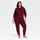 Women's Plus Size Thermal Pajama Set - Stars Above Red Plaid