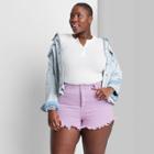 Women's Plus Size High-rise Frayed Hem Jean Shorts - Wild Fable Lavender