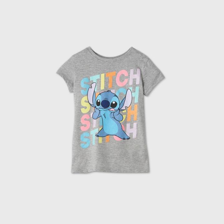 Girls' Disney Stitch Short Sleeve Graphic T-shirt - Gray