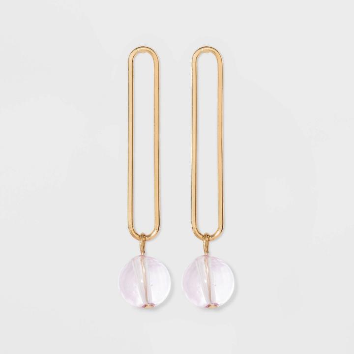 Elongated Open Oval Post And Bead Drop Earrings - A New Day