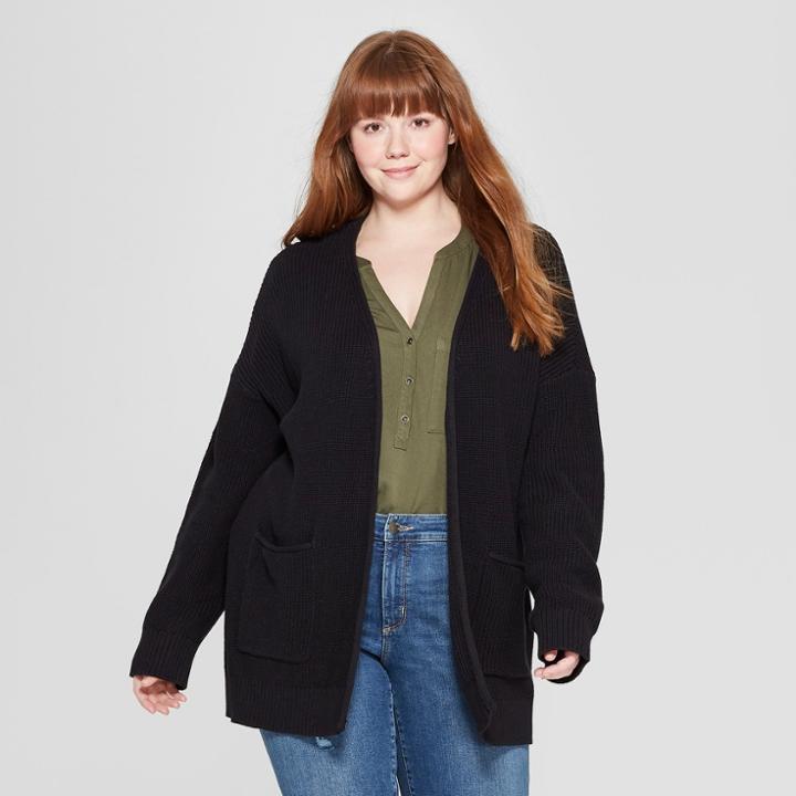 Women's Plus Size Long Sleeve Open Layering Cardigan - Universal Thread Black X