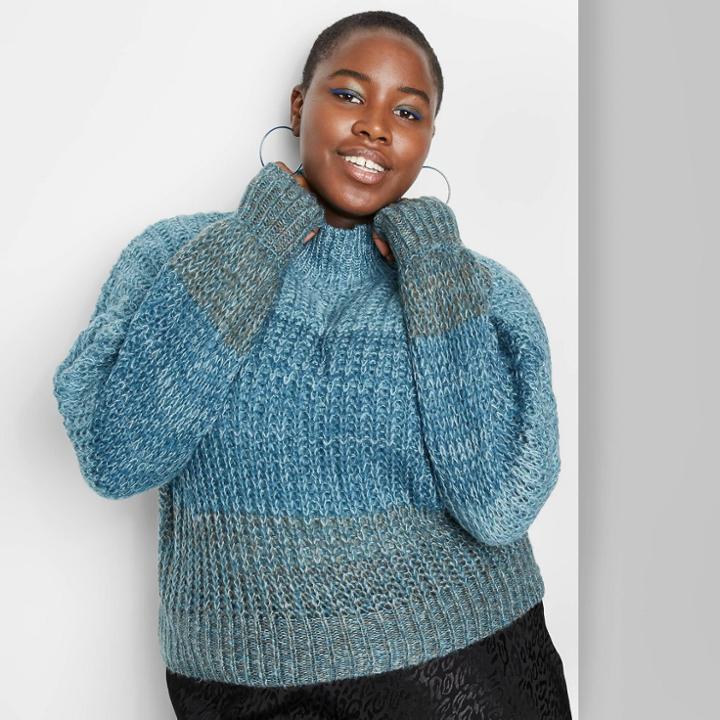 Women's Plus Size Long Sleeve Mock Turtleneck Ombre Sweater - Wild Fable Teal 2x, Size: