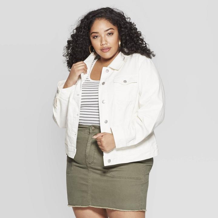 Women's Plus Size Freeborn Denim Jacket - Universal Thread White