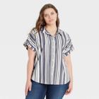 Women's Plus Size Striped Dolman Short Sleeve Button-down Shirt - Universal Thread Gray