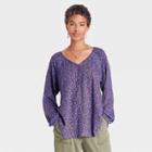 Women's Long Sleeve V-neck Tunic Top - Knox Rose Blue Floral