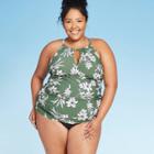 Women's Plus Size High Neck Tankini Top - Kona Sol Dark Green