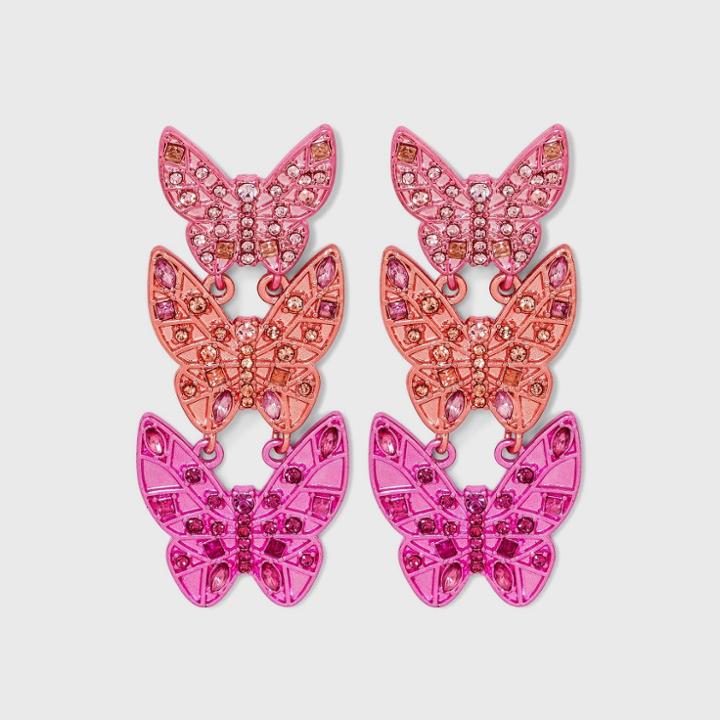 Sugarfix By Baublebar Stacked Metallic Butterfly Drop Earrings - Pink
