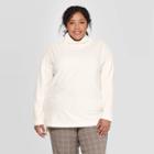 Women's Plus Size Long Sleeve Turtleneck Velour Rib Tunic Sweatshirt - A New Day Cream 1x, Size: