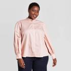 Women's Plus Size Ruffle Long Sleeve Button-down Blouse - A New Day Pink