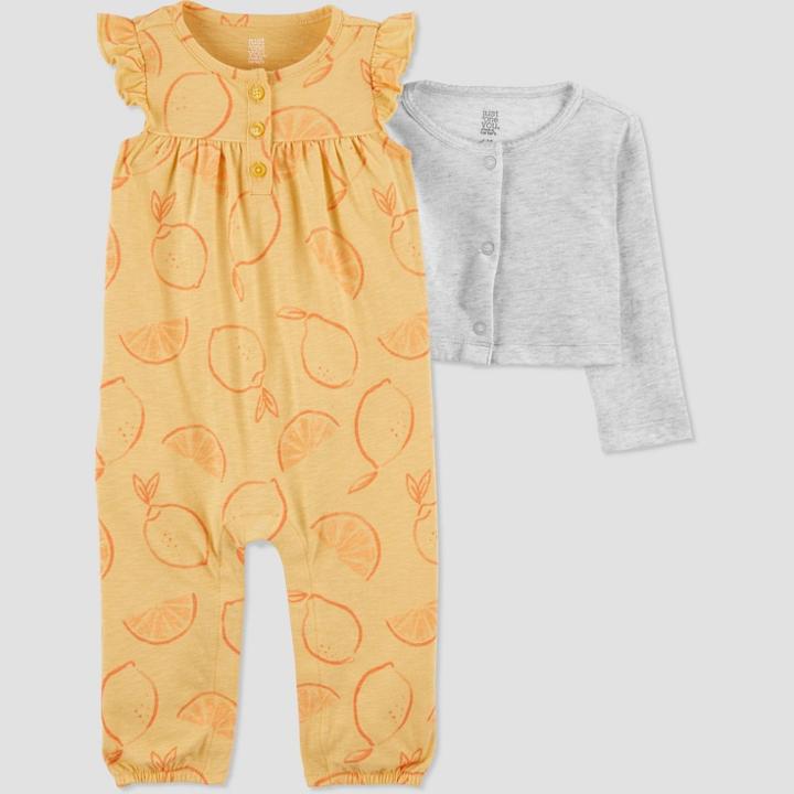 Baby Girls' Lemon Jumpsuit With Cardigan - Just One You Made By Carter's Yellow