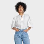 Women's Puff Short Sleeve Button-up Blouse - A New Day White