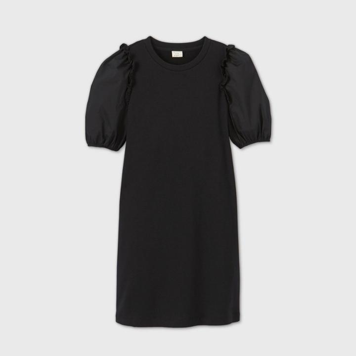 Women's Poplin 3/4 Sleeve Knit Dress - A New Day Black