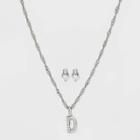 Silver Plated Cubic Zirconia 'd' Initial Earring And Pendant Necklace Set - A New Day