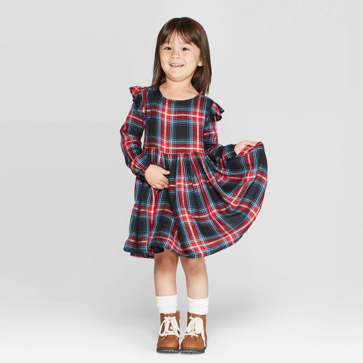 Oshkosh B'gosh Toddler Girls' Long Sleeve Plaid Dress - 12m, Toddler Girl's, Black Red