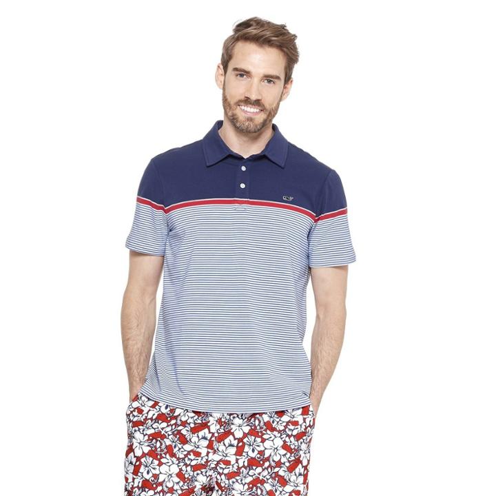 Men's Striped Short Sleeve Polo Shirt - Navy/red S - Vineyard Vines For Target, Blue