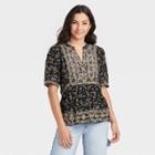 Women's Short Sleeve Embroidered Top - Knox Rose Black Floral